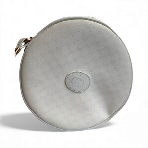 Vintage Gucci Monogram Logo White Canteen Round Crossbody Leather Shoulder Bag